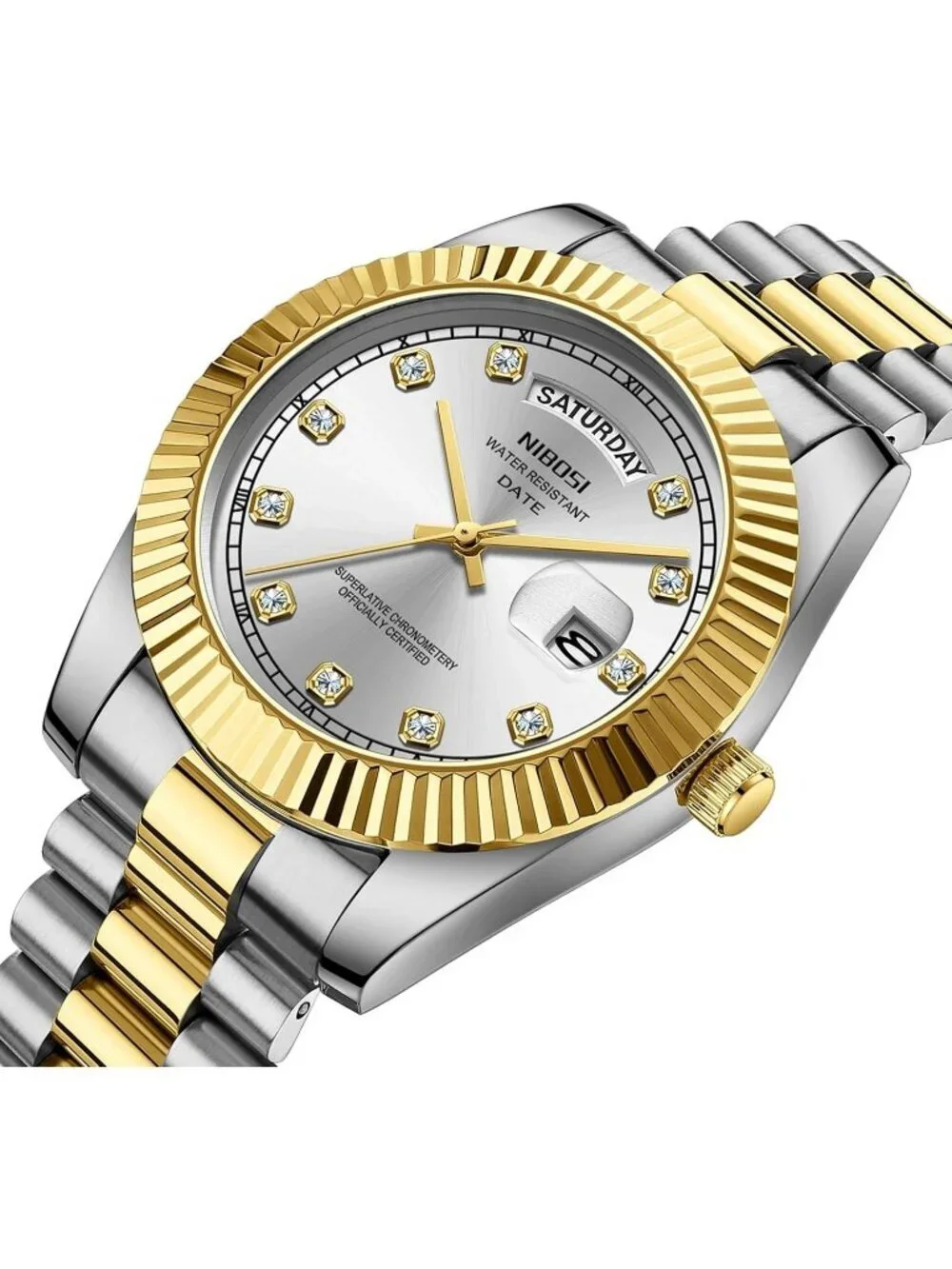 Nibosi Men's Gold Silver Analog Quartz Stainless Waterproof Desiger Wrist Watch